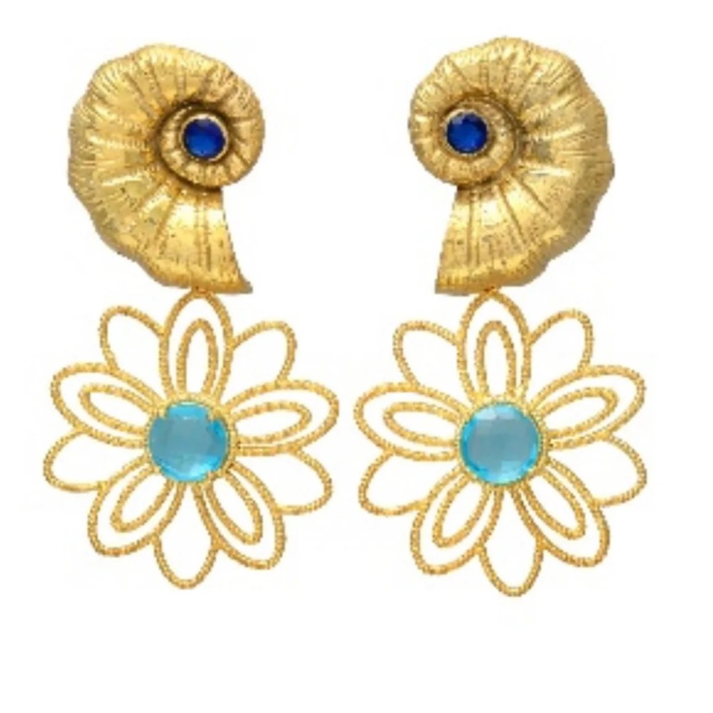 Allie Beads Seashell + Flower Gemstone Earrings - NWT!